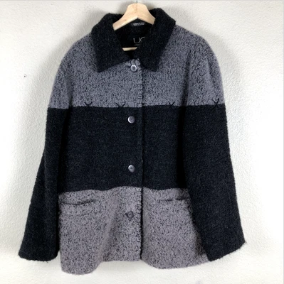 Chaqueta de diseño Utex para mujer grande gris lana Boucle bloques de colores botón forrado frontal Foto 1 de 4