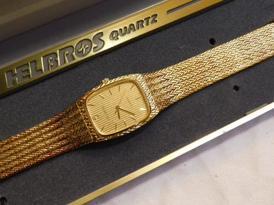Helbros Quartz Mens Gold tone Watch in Original Box Works - Image 1 of 4