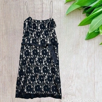 VTG Laundry by Shelli Segal Dress Womens M Black Tan Floral Lace Overlay Evening - Image 1 of 4