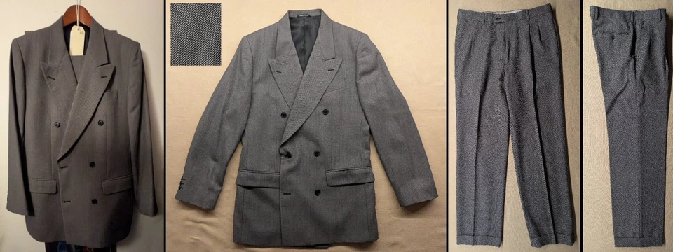 Issimo Italian Double Breasted 4-Button B/W Pin Dot Wool Suit 40R (Pre-Owned) - Image 1 of 4
