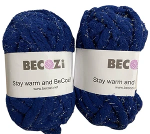 2 BeCozi glitzerndes Chenillegarn dunkelblau je 8 Unzen 100 % Polyester - Bild 1 von 6