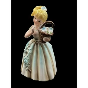 VTG Lefton Japan Girl Planter E-4088 Blonde Hair & Blue Brown Dress Basket MCM - Picture 1 of 12