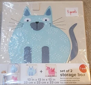 3 Sprouts Set of 2 13 x 13 Storage Boxes Cat & Unicornn Brand New. - Picture 1 of 1