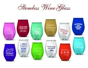 Set of 12 Stemless FUNNY SAYINGS Wine Glasses, OUTDOORS Funny SAYINGS Wine Glass - Picture 1 of 8