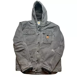 Carhartt Relaxed Fit Washed DUCK SHERPA Lined jacket Hooded Size Medium Gray - Picture 1 of 4