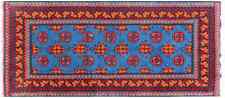 Afghan Akcha Rank Dar Carpet 80x200 Hand Knotted Blue Durchgemustert Oriental