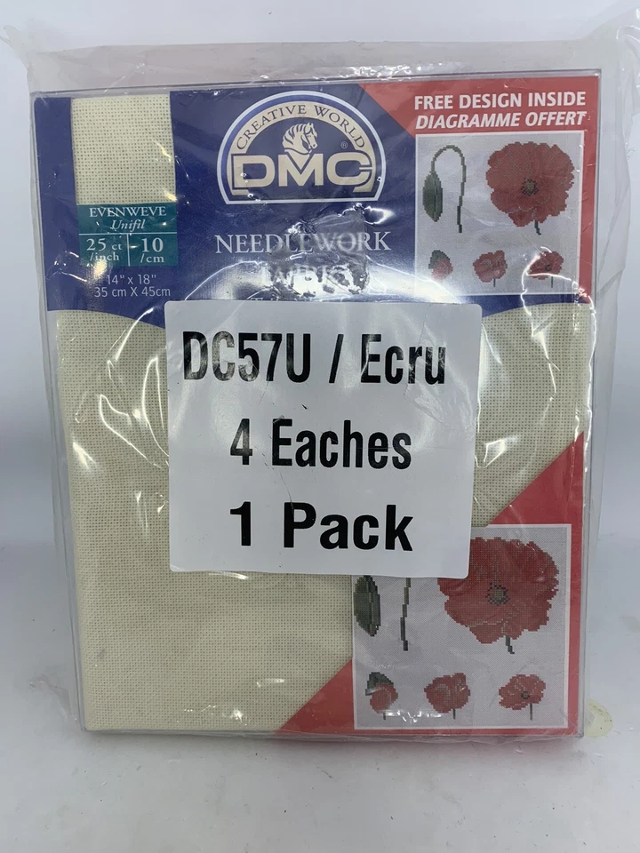 DMC 25 Count Evenweave Ecru 4 PACKS Cross Stitch Fabric 14x18 inches NOS  - Image 1 of 4