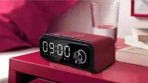 Laser Digital Alarm Clock FM Radio Wireless Charging w/ Bluetooth Speaker Red - Picture 1 of 5