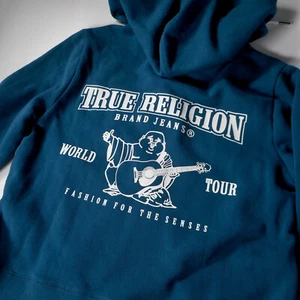 True Religion Womens S Vintage Logo Long Sleeve Zip Up Hoodie 204033 Blue NWT - Picture 1 of 11