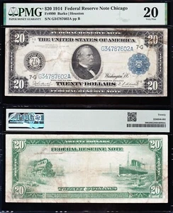 VF graded 1914 $20 CHICAGO Federal Reserve Note! PMG 20! FREE SHIPPING! 87602A - Picture 1 of 3