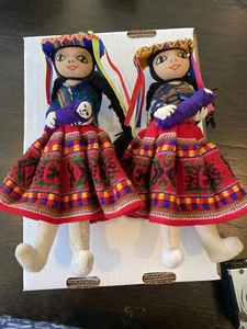 Pair Of Peruvian Fabric Folk Art Dolls - Picture 1 of 4