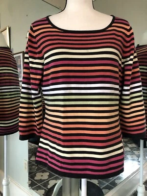 Top Geoffrey Beene Sport tejido elástico a rayas XL rojo rosa negro manga larga Foto 1 de 4