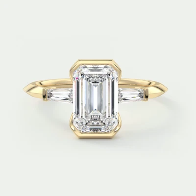 14k Gold Diamond Ring Lab Grown Emerald 2.2 Carat IGI Certified Yellow  E F  VS - Image 1 of 4