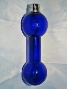 Vintage Art Deco Cobalt Blue Dumbbell Chrome Cocktail Shaker West Virginia Glass - Picture 1 of 5