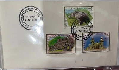 Primer día de emisión cubre estampillas de Haití 1980 World Tourism Conf. Juego de 2 Foto 1 de 2