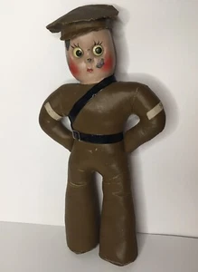 Vintage RARO Amichevole? Bambola MP polizia militare occhi Googlie corpo in pelle 18” H - Foto 1 di 12