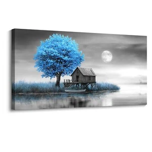 JEAWA Large Canvas Wall Art Decor - Blue Gray Wall Art for Living Room Home O... - Picture 1 of 6