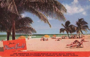 Postal de colección promocional de palmeras vintage de arena de Miami Beach People FL - Imagen 1 de 2