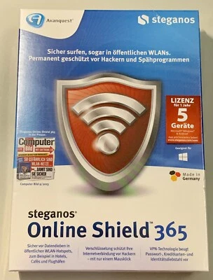 Steganos Avanquest Online Shield 365 BRAND NEW SEALED NEU GERMAN 1 YEAR LICENSE - Image 1 of 2