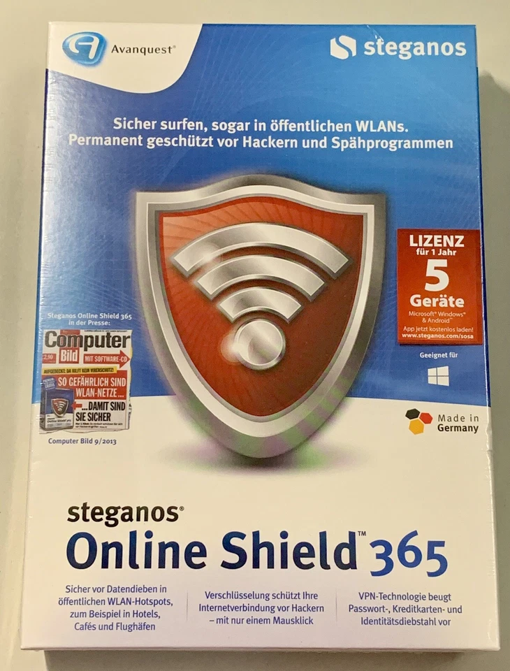 Steganos Avanquest Online Shield 365 BRAND NEW SEALED NEU GERMAN 1 YEAR LICENSE - Image 1 of 2