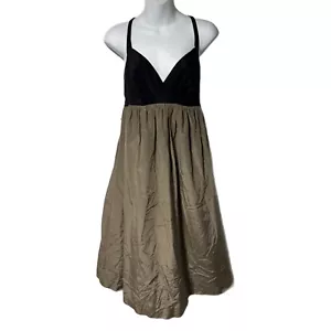 Gap Black Tan Sleeveless Empire Waist Silk Cotton Midi Dress 14 Lined Neutral - Picture 1 of 10