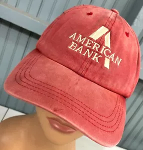 American Bank Retro Distressed Faded Strapback Baseball Cap Hat - Picture 1 of 6