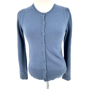 Magaschoni 100% Kaschmir Strickjacke S/P Petite Dusty Blue Knopfleiste Old Money - Bild 1 von 7