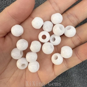 Cuentas sueltas de jade blanco natural de 10 mm con agujero grande para hacer joyas hágalo usted mismo 20/40 un. - Imagen 1 de 8