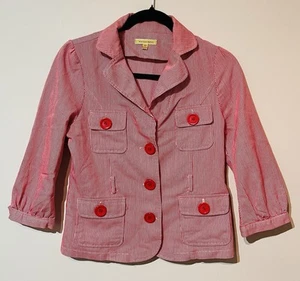 Avocado Women’s 3/4 Sleeve Red Pin Striped Blazer Jacket Pockets Size 10 - Bild 1 von 6