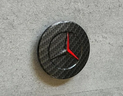 Mercedes-Benz CLA GLA Red & Black Carbon Fiber Front Bumper Hood Emblem OEM Star - Image 1 of 4