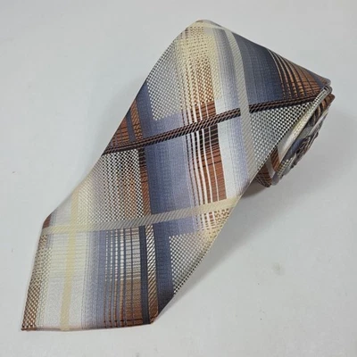 Stacy Adams Tie - Plaid Stripe Beige Brown Gray - Necktie - Hand Made 58"x3.5" - Image 1 of 4