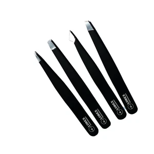 Eyebrow Tweezers Eyebrow Clip Hair Beauty set of 4 Pcs Stainless Steel Black Clr - Picture 1 of 5