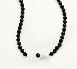 Sterling Silver Gemstone Onyx Bead Statement Necklace - Picture 1 of 1