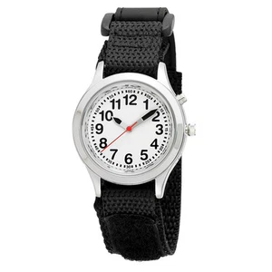 Ladies / Kids Talking Alarm Watch: Black Fabric Strap Band, Choice of Voice - Picture 1 of 1