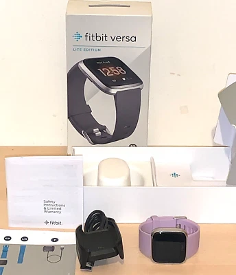 FitBit Versa Lite Aluminium Case Silver - Purple Silicone Strap w/ Charging Cabl - Image 1 of 4
