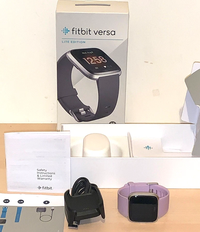 FitBit Versa Lite Aluminium Case Silver - Purple Silicone Strap w/ Charging Cabl - Image 1 of 4