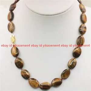 13X18mm Natural Oval Yellow Tiger's Eye Gemstone Beads Necklace 18-36'' AAA - Picture 1 of 15