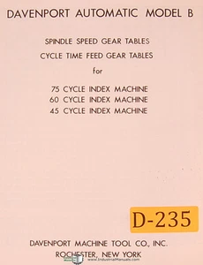 Davenport modelo B, máquina de tornillos, velocidades de husillo mesas de engranajes y manual de tiempo de ciclo - Imagen 1 de 1