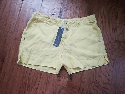 NWT Micahel Stars Lemon Yellow 100% Linen Side Slit Women's Shorts Size M - Image 1 of 4