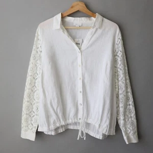 J Jill Top Womens Petite Large Love Linen White Eyelet Lace Coastal Beachy - Picture 1 of 12