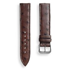 19mm Dark Brown Genuine Ostrich Leather Watch Band Strap With Matching Stitch