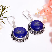 Lapis Lazuli Vintage Handmade Jewelry.925 Silver Plated Earrings 1.6" GSR-6244