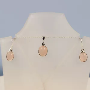 Rose Quartz Jewellery-Set, Semi Precious, Handmade Natural Cabochon Gemstone - Picture 1 of 4
