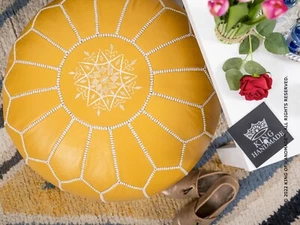 Leather Pouf Unstuffed - Moroccan Ottoman Footstool, Footrest Cover - Boho Deco - Picture 1 of 11