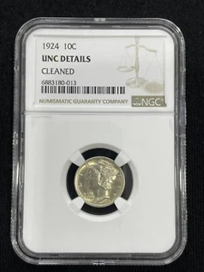 1924 10C Mercury Dime NGC UNC Details Cleaned - Picture 1 of 12