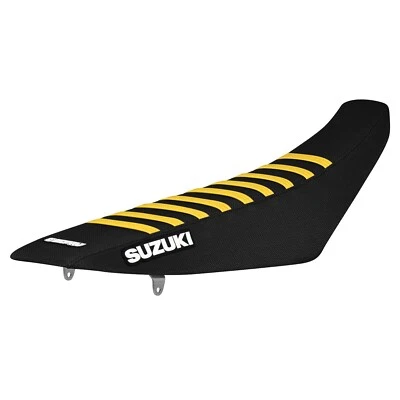 2001-2024 SUZUKI DRZ 125 Gripper Seat Cover Black / Yellow Ribs with Logo #170 - Image 1 of 4