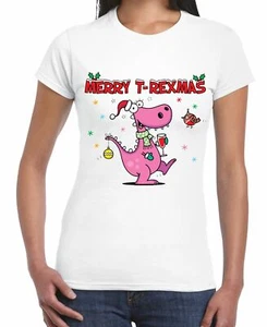 Merry T-Rex Mas Christmas Dinosaur Women's T-Shirt - Picture 1 of 1