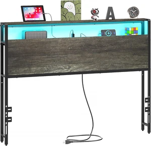 Full Sized Headboard with 2 Tiers Storage Shelves, Sturdy and Stable Headboard w - Picture 1 of 7