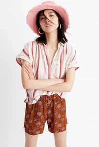 Pantaloncini pull-on drappeggiati Madewell in caldo paisley usati in ottime condizioni taglia XL con tasche - Foto 1 di 8