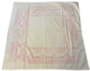 Vtg Rare Stamped Windmill Tulips 39" x 37 1/2" Table Topper for Cross Stitch - Picture 1 of 2